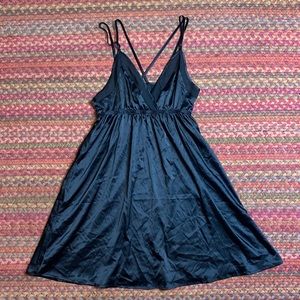 BLACK SATIN A LINE SLIP DRESS
